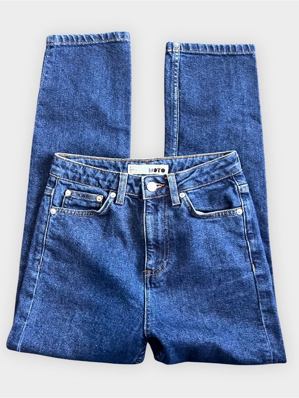 Topshop Moto High Rise Straight Leg Jeans Dark Wash W25 L30